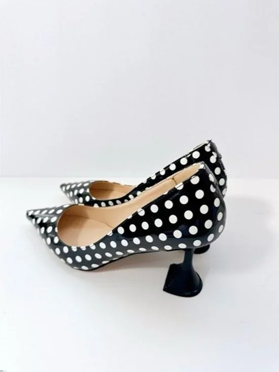 Size 11 Women’s Black White Polka Dot Patent Pointed Toe Heels Pumps YDN - Picture 5 of 12